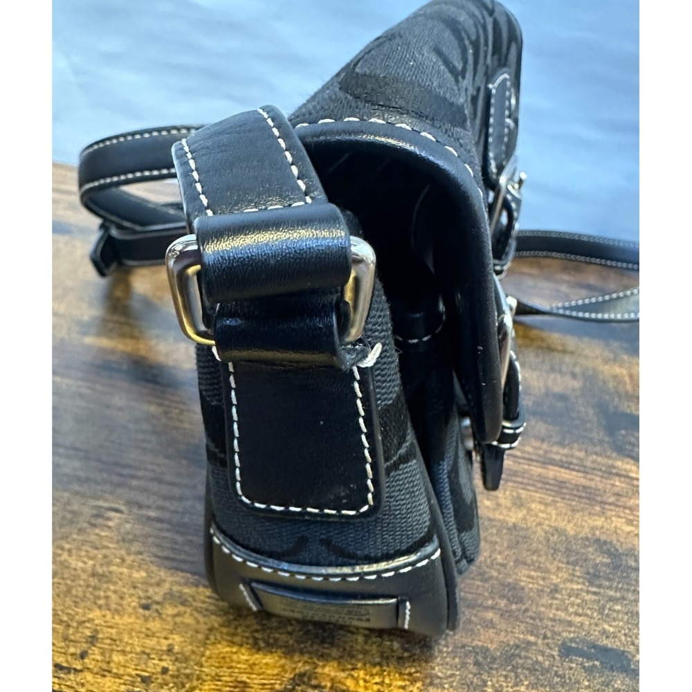 Coach Signature Mini Field Bag Black Jacquard Leather Crossbody Y2K Logo 6844 - Picture 15 of 16